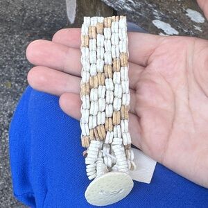 Handcrafted White and Tan Beaded anklet or bracelet